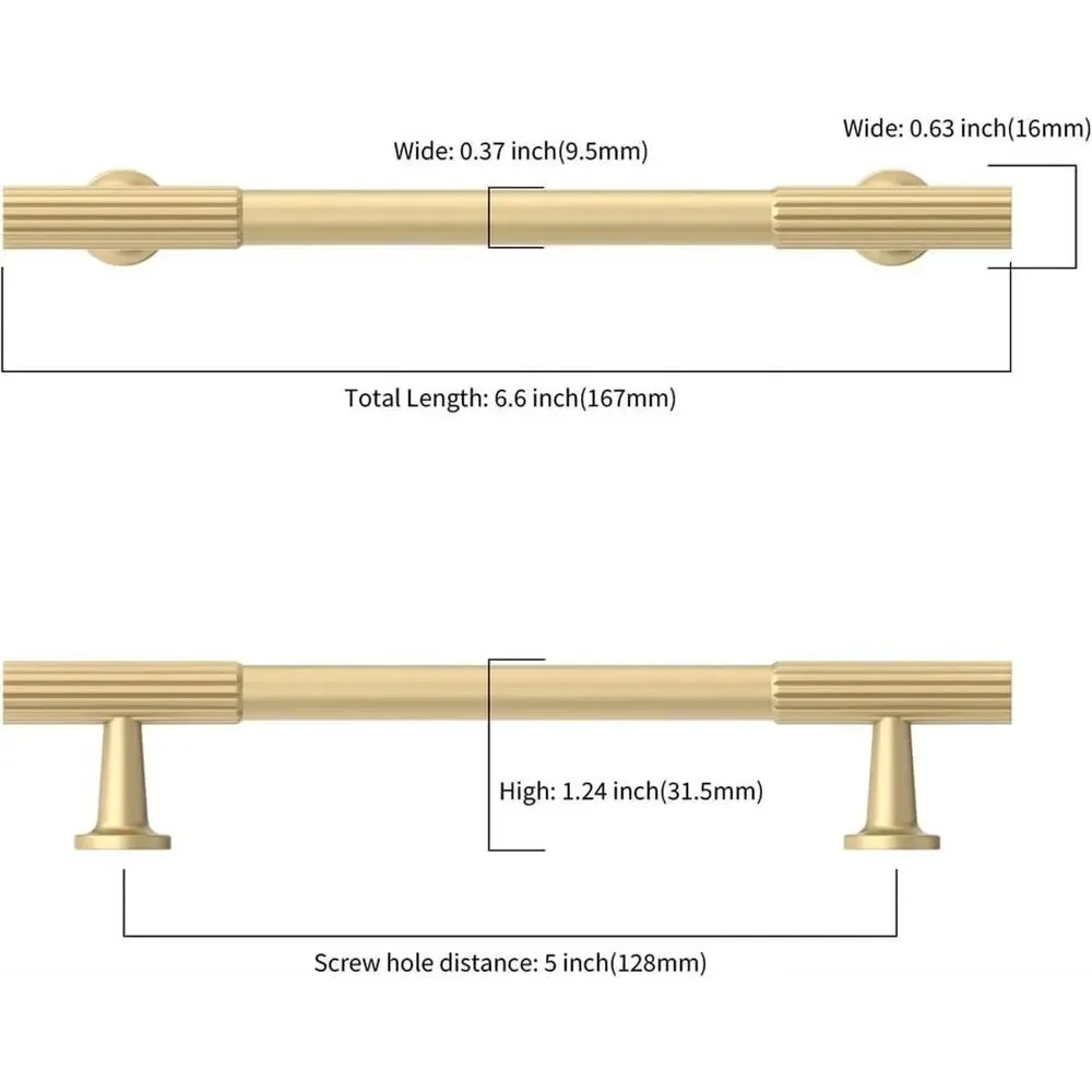 KNOKLOCK 10 Pack 5 Inch(128mm) Kitchen Cabinet Handles Brushed Gold Cabinet-GOLD